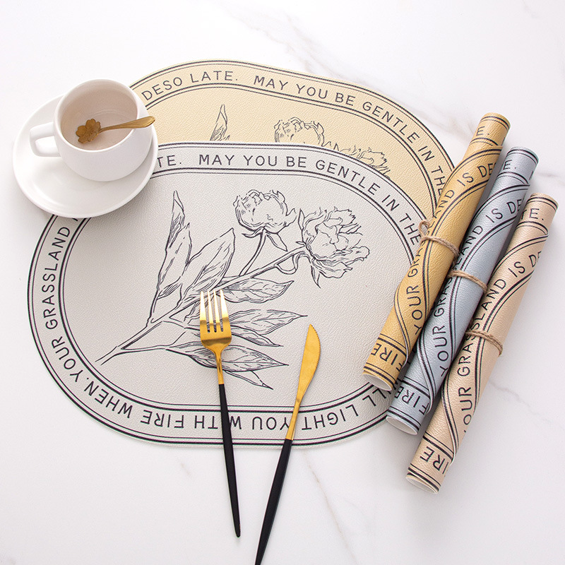 Nordic Floral Leather Waterproof Heat-Insulated Placemat for Dining Table - Image 3