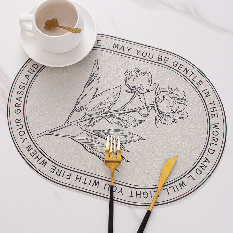 Nordic Floral Leather Waterproof Heat-Insulated Placemat for Dining Table
