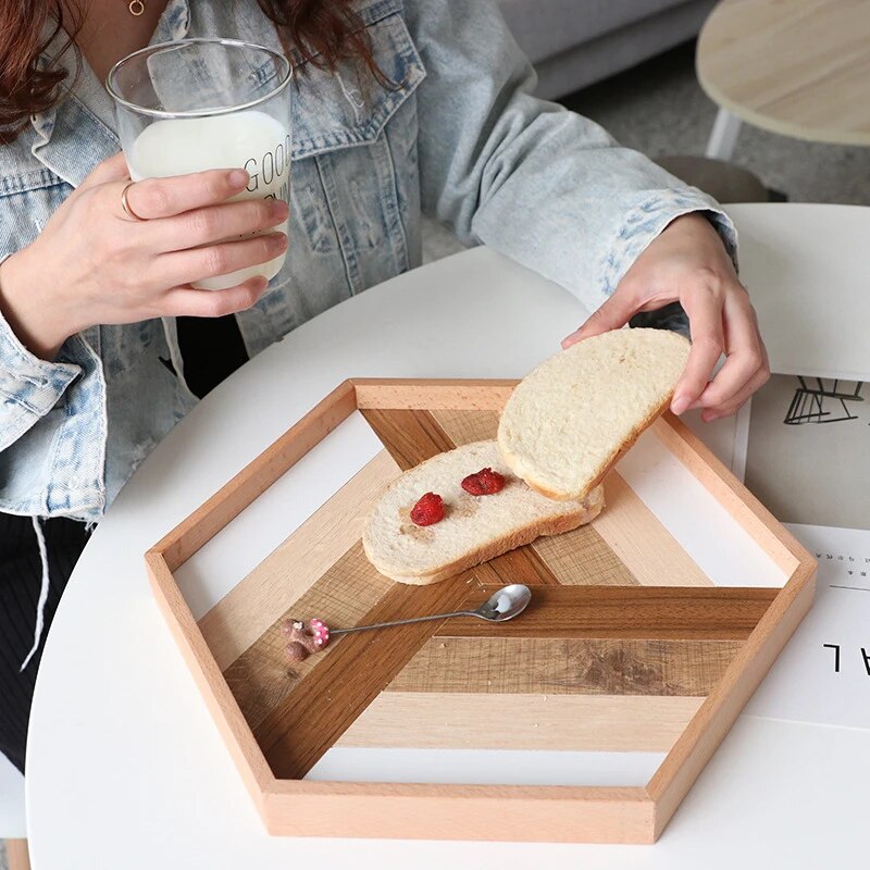 Simple Geometric Hexagonal Wooden Decor Tray Serving Tray - Image 7