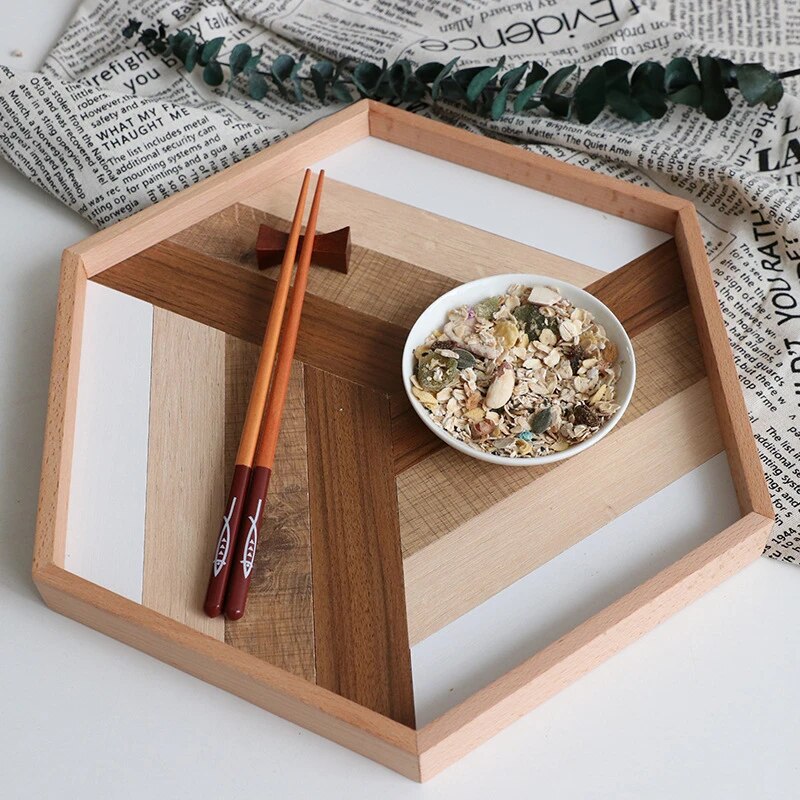 Simple Geometric Hexagonal Wooden Decor Tray Serving Tray - Image 3
