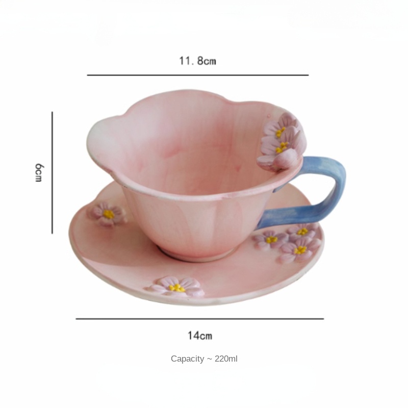 Three-dimensional Relief Hand-painted Underglaze Color Ceramic Plum Tea Cup and Saucer Set - Image 5