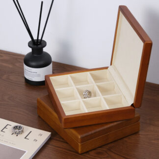 Solid Wooden Jewelry Display Box with Microfiber with 9 Grids for Jewelry Organizer