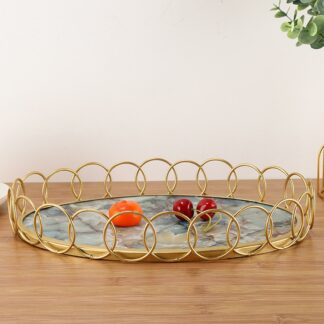 Marble Style Ornate Metal Decorative Tray