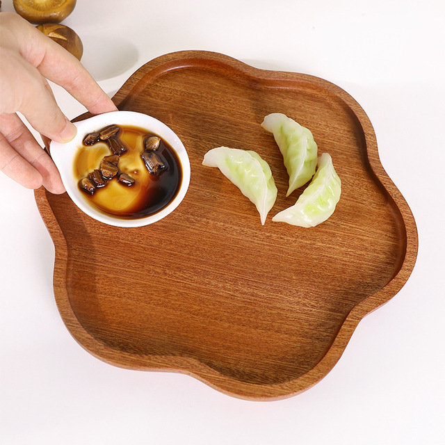 Petal-Shaped Wooden Dinner Plate Ebony Tray Fruit - Image 2