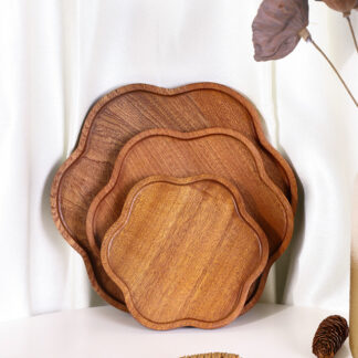 Petal-Shaped Wooden Dinner Plate Ebony Tray Fruit
