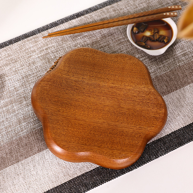 Petal-Shaped Wooden Dinner Plate Ebony Tray Fruit - Image 5