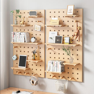 Solid Wood Practical Hole Board Wall Plate Stand with Hooks