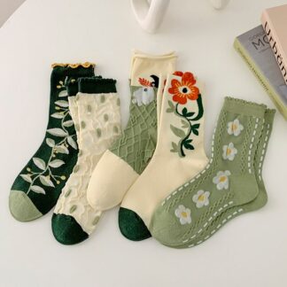 Retro Style Mid Tube Socks Women Green Sweet