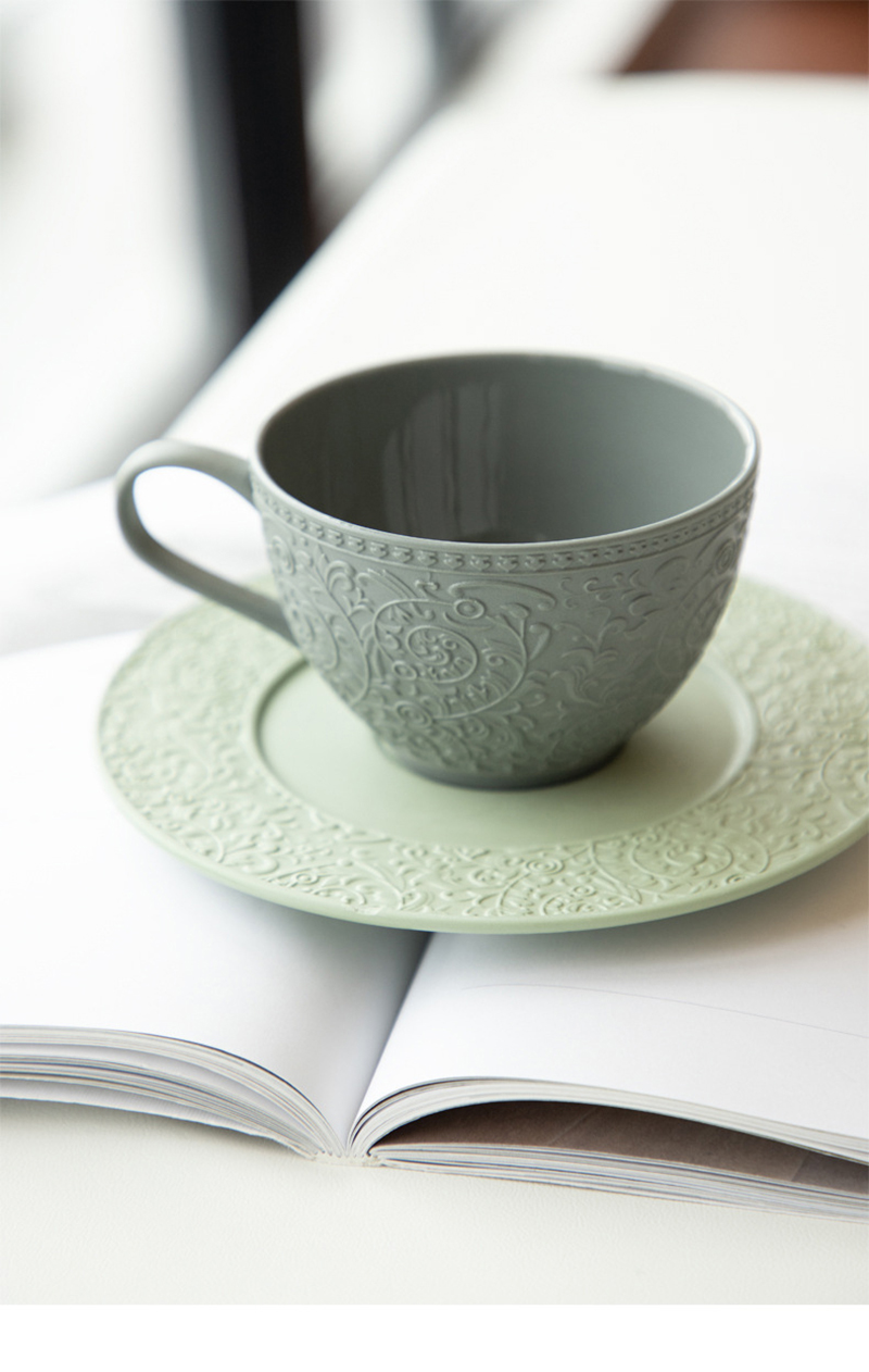 Vintage Embossed Ceramic English Afternoon Tea Cup with Plate - Image 3