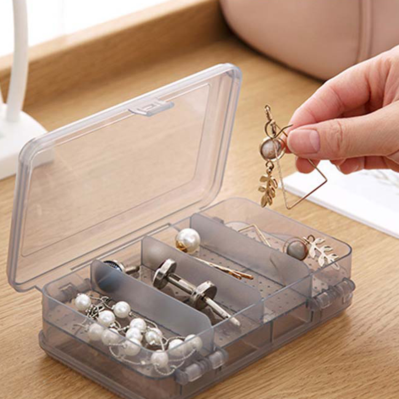 Portable 12 Slots Plastic Double Layer Storage Jewelry Box Case