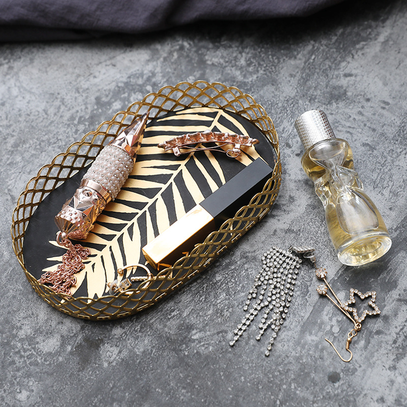 Decorative Leaf Designs Metal Oval Storage Tray - Image 5