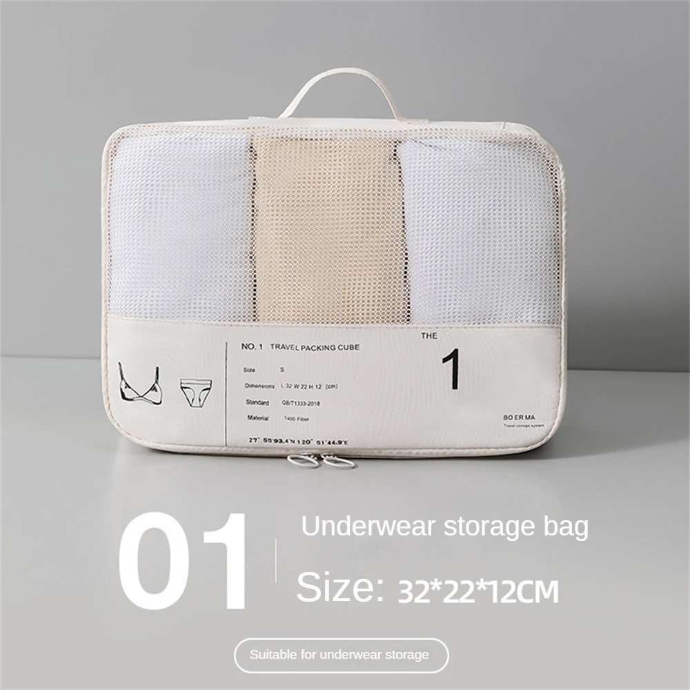 6PCS Beige Travel Clothes Packing Bags Luggage Organizer Bags Set - Image 3