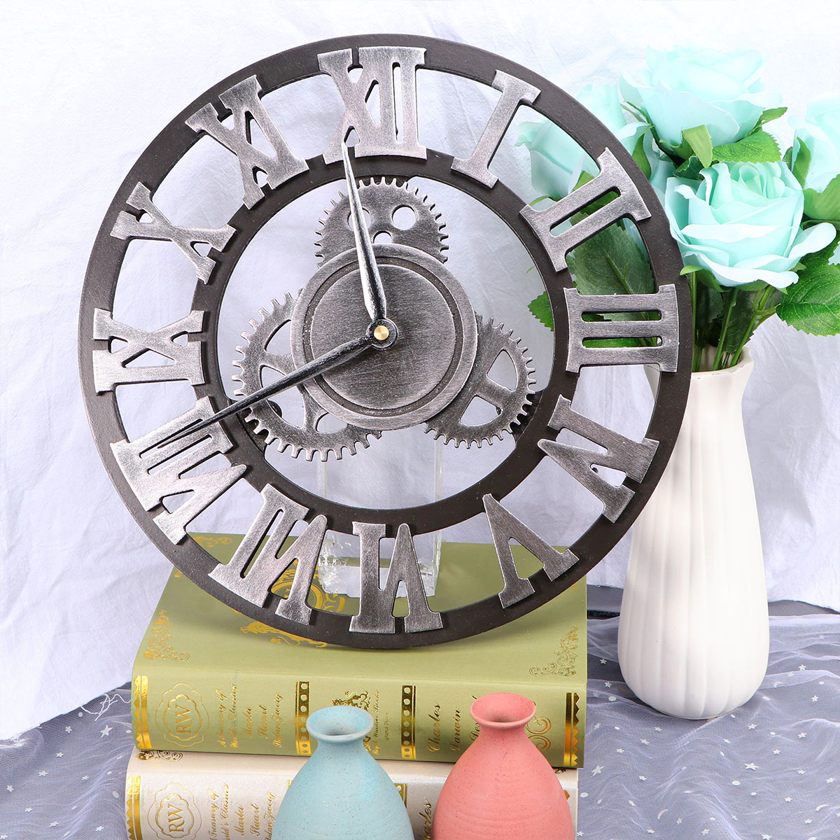 Creative Vintage Gear Wall Clock, Silver
