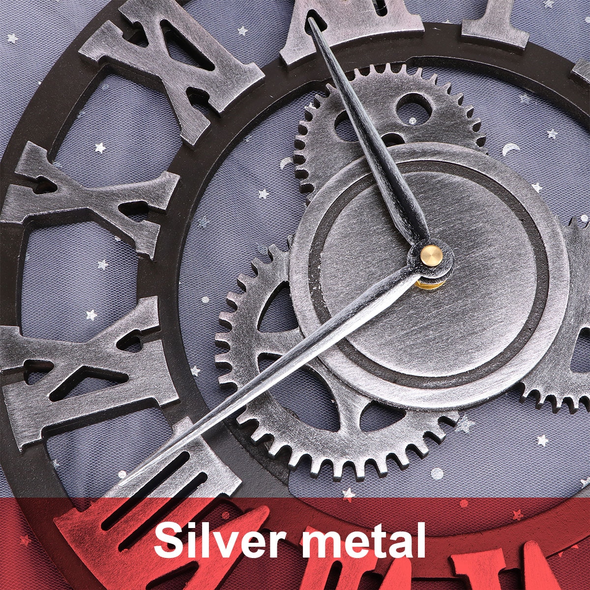 Creative Vintage Gear Wall Clock, Silver - Image 3