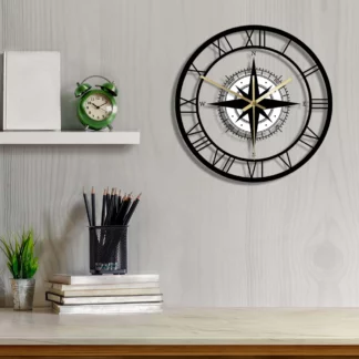 Retro Compass Direction Map Exclusive Silent Wall Clock, Without LED