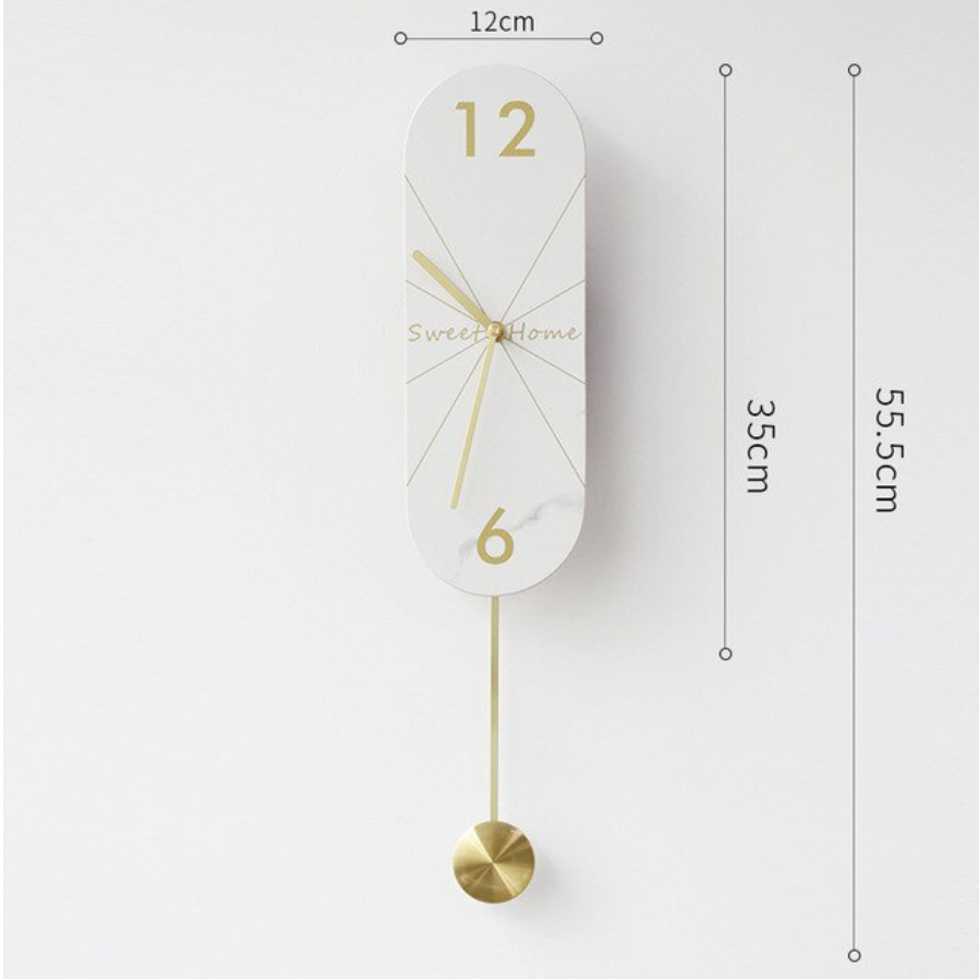 White Modern Design Minimalist Marble Slate Silent Swing Wall Clock - Image 2