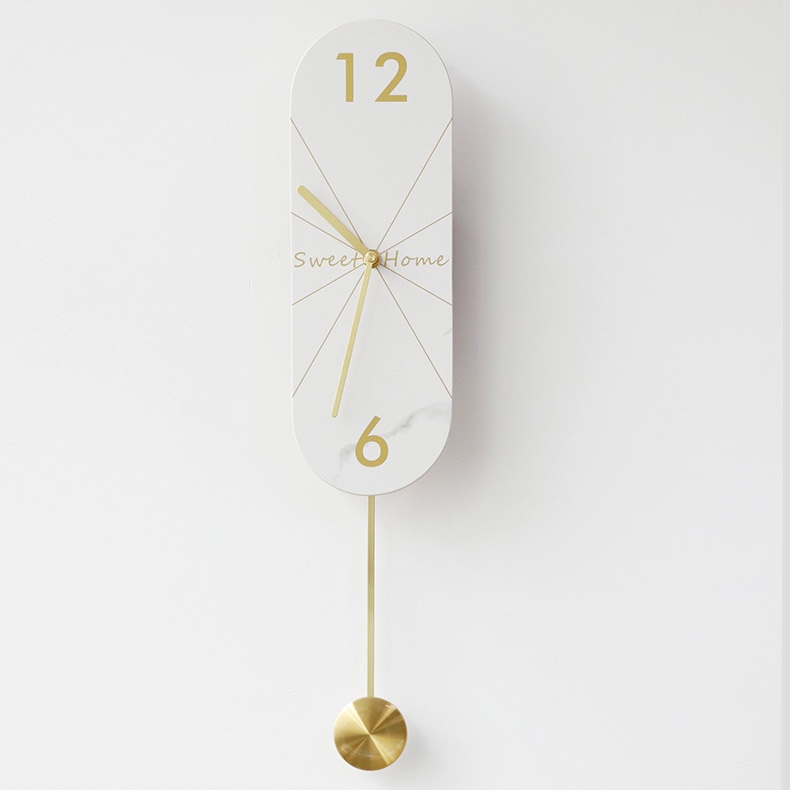White Modern Design Minimalist Marble Slate Silent Swing Wall Clock