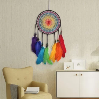 Color Feather Handmade Dream Catcher Wind Chimes Home Hanging