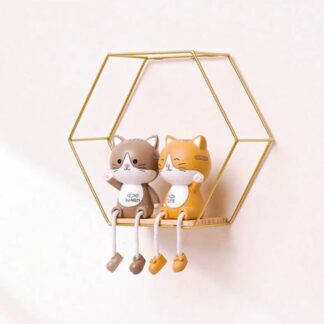 Wall Mounted Floating Hexagon Shelf Metal Framed Gold Shelf with Wooden Floor
