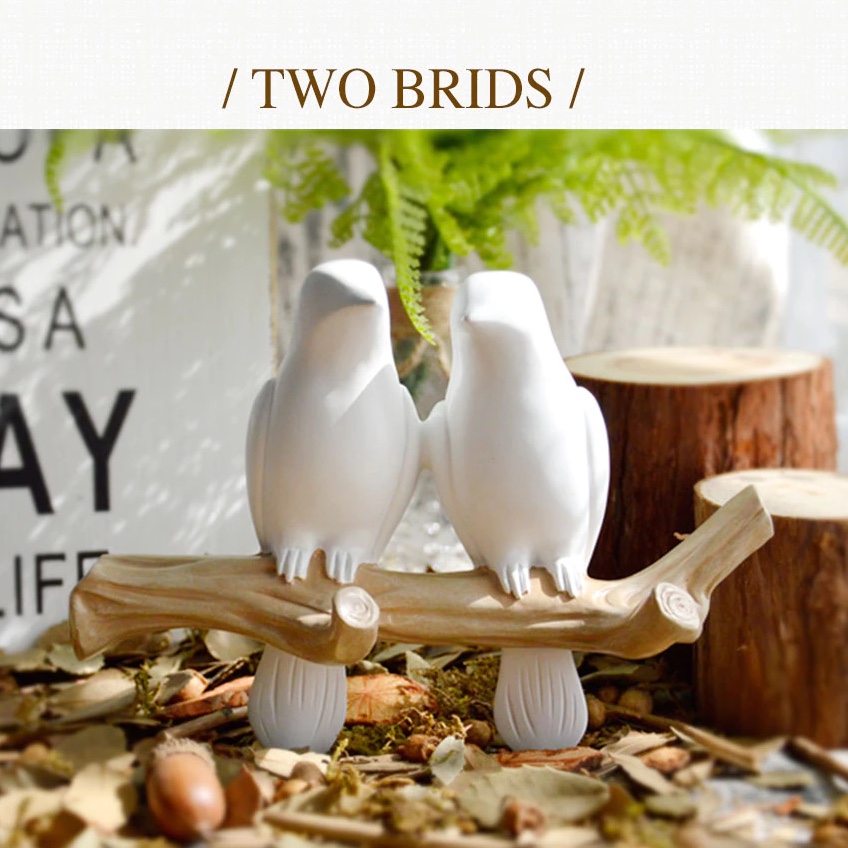 Resin Two Birds Figurine Wall Hooks Decorative Home