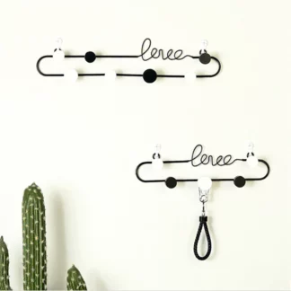 Black Metal Love Wall Mounted Key Hanger 7 Hook Necklace Holder