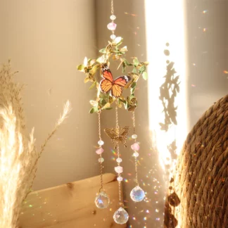 Star Moon Crystal Wind Chime Butterfly Hanging Rainbow Chaser Diamond Prisms Pendant Dream Catcher