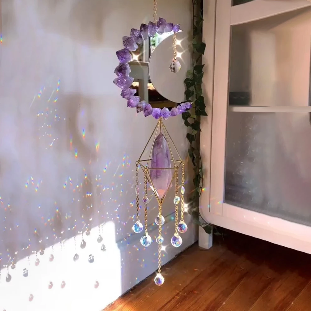 Moon Crystal Suncatcher Prism Window Rainbow Maker Amethyst Pendant