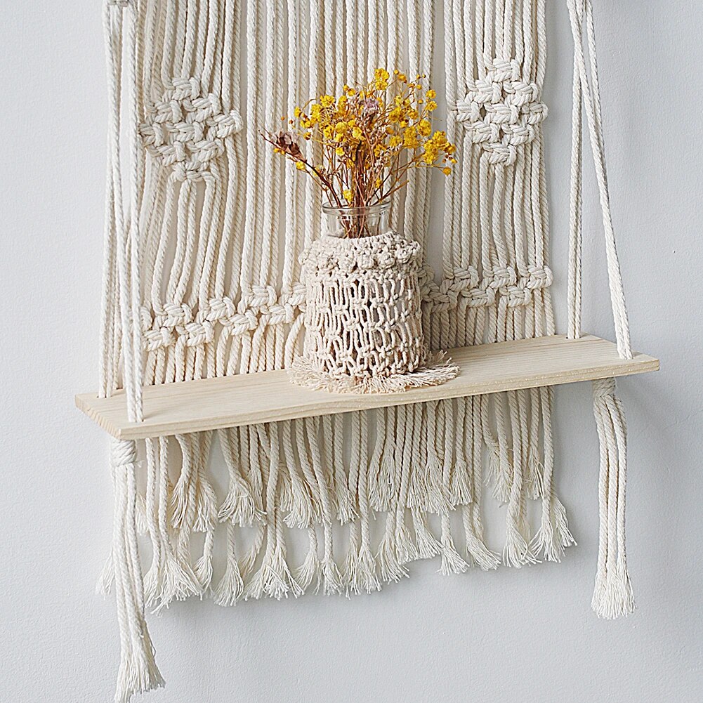 Macrame Wall Shelf Boho Home Decor Hanging Shelf - Image 3