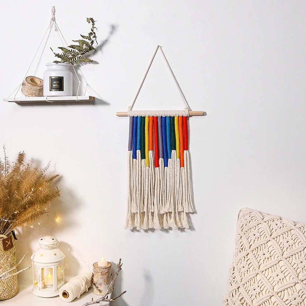 Rainbow Macrame Wall Hanging Boho Tassel