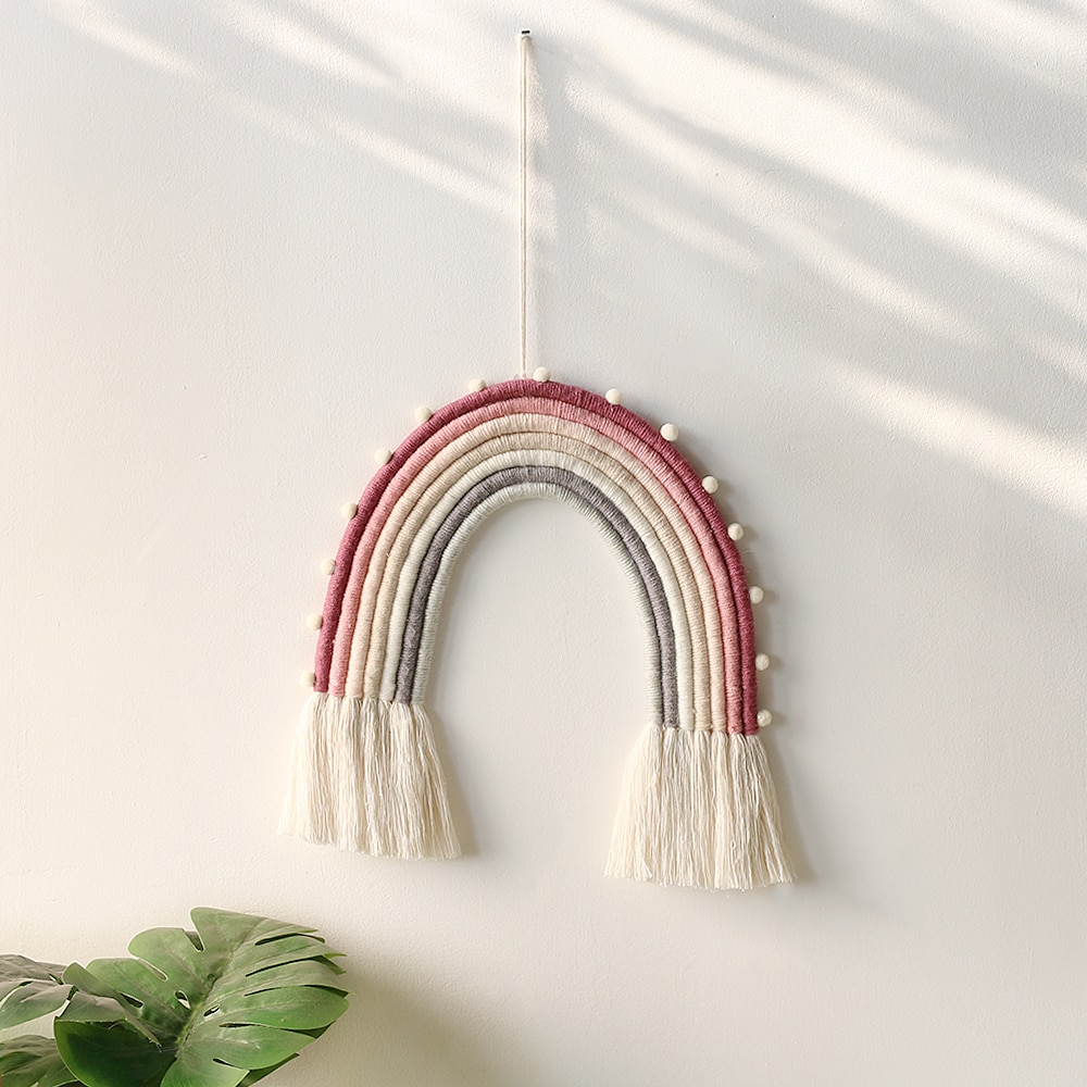Pink Macrame Rainbow Wall Hanging Boho Home Decor