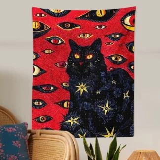 Cat Coven Tapestry Printed Witchcraft Hippie Wall Hanging