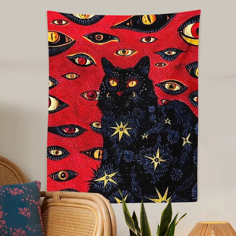 Cat Coven Tapestry Printed Witchcraft Hippie Wall Hanging