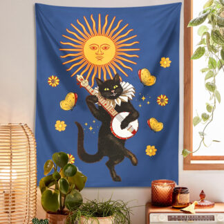 Party Cat Tapestry Wall Hanging butterfly sun prom Tapestries Bohemian