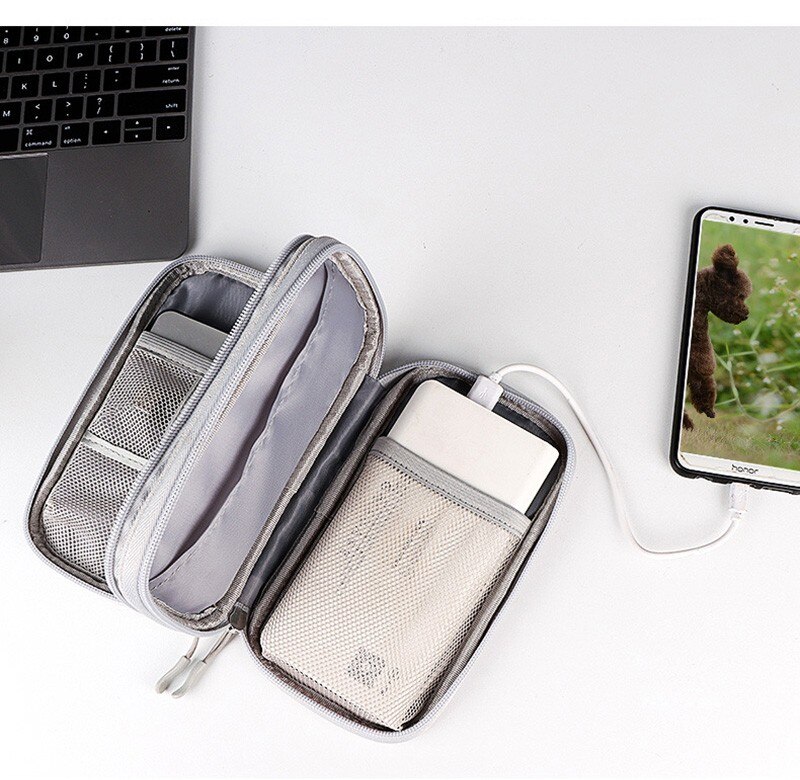 Portable Travel USB Data Cable Organizer Gray Box Bag - Image 3
