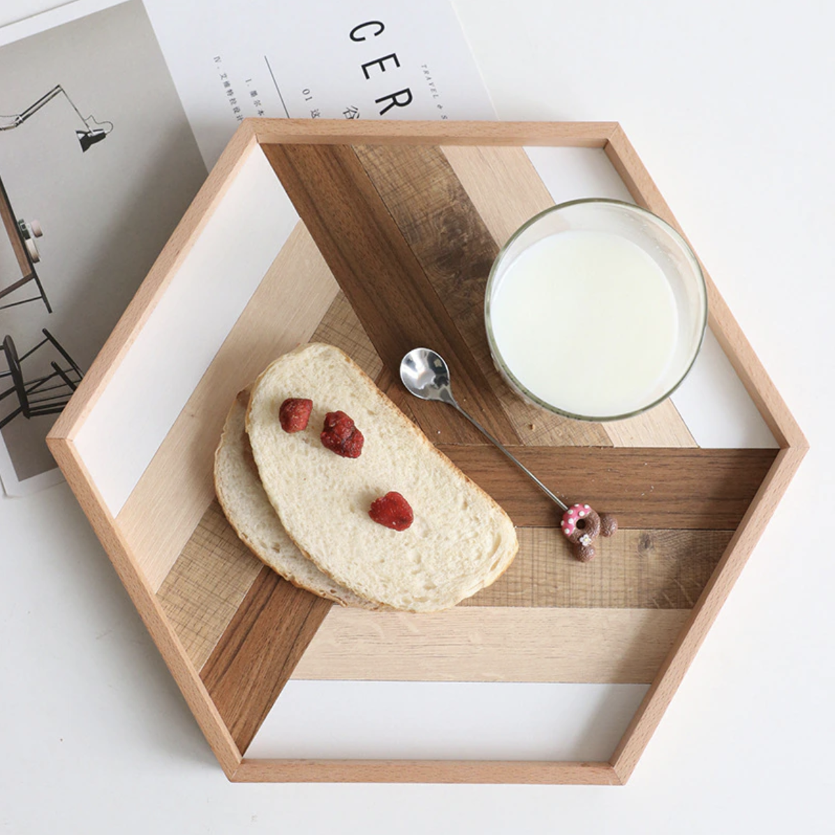 Simple Geometric Hexagonal Wooden Decor Tray Serving Tray