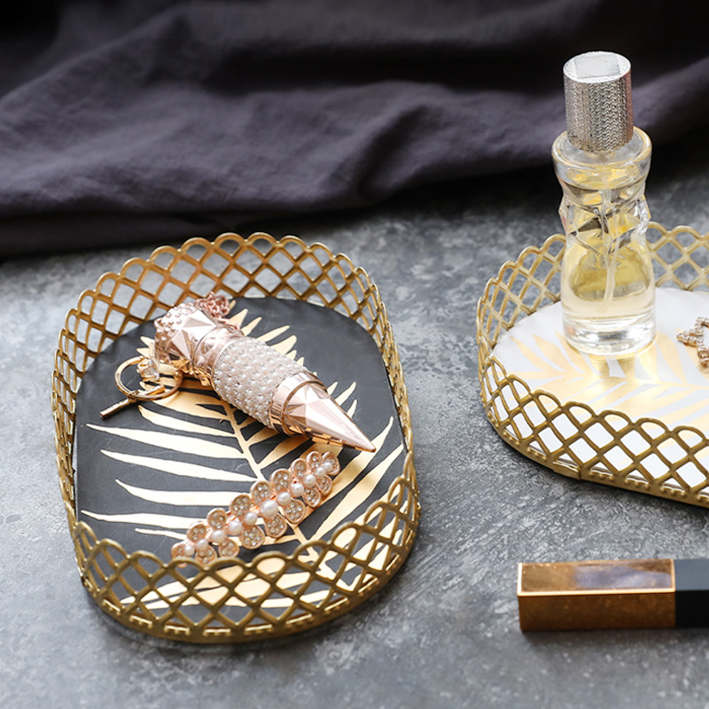 Decorative Leaf Designs Metal Oval Storage Tray - Image 6