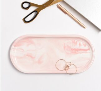 Pink Marble Ceramic Oval Decoration Tray