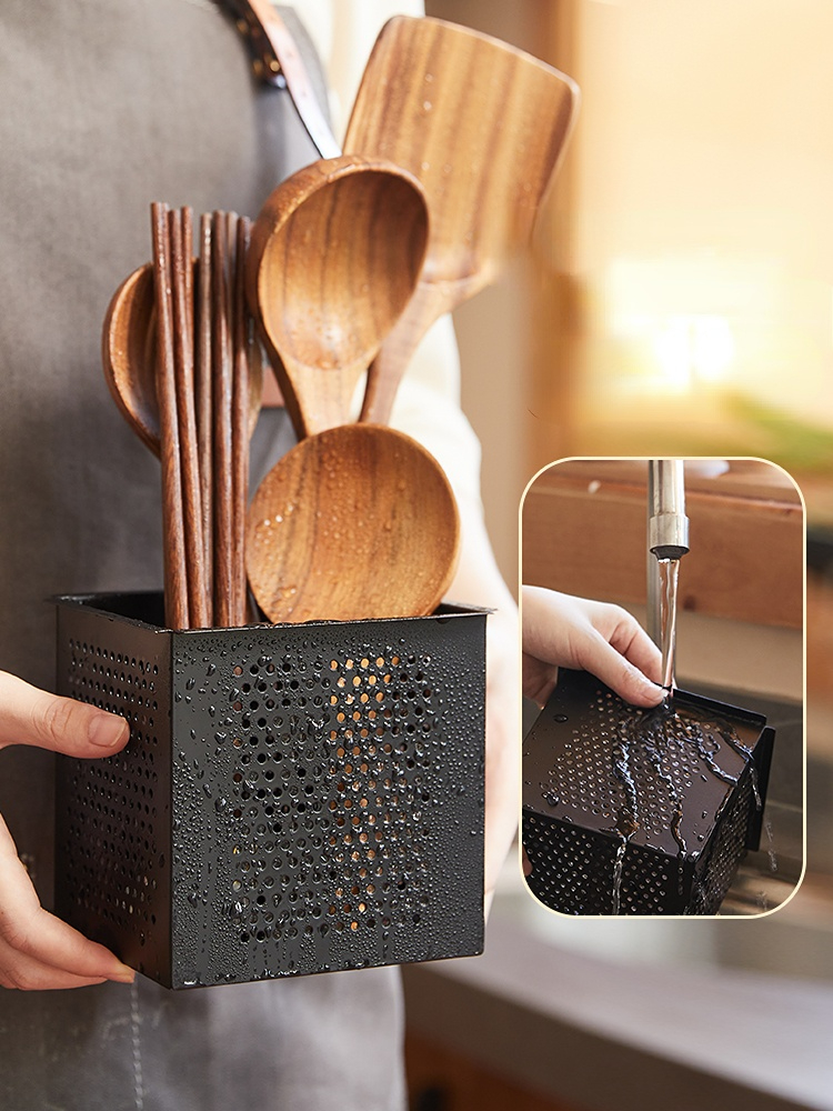 Solid Wood Knife Holder Chopstick Barrel Integrated Household Storage Rack - Image 4