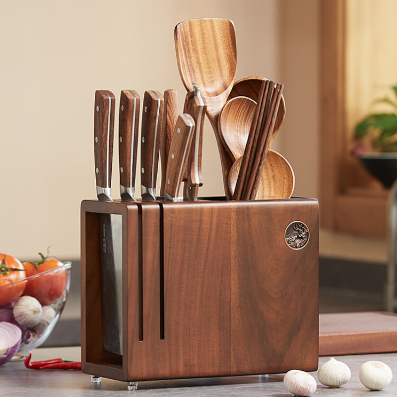 Solid Wood Knife Holder Chopstick Barrel Integrated Household Storage Rack