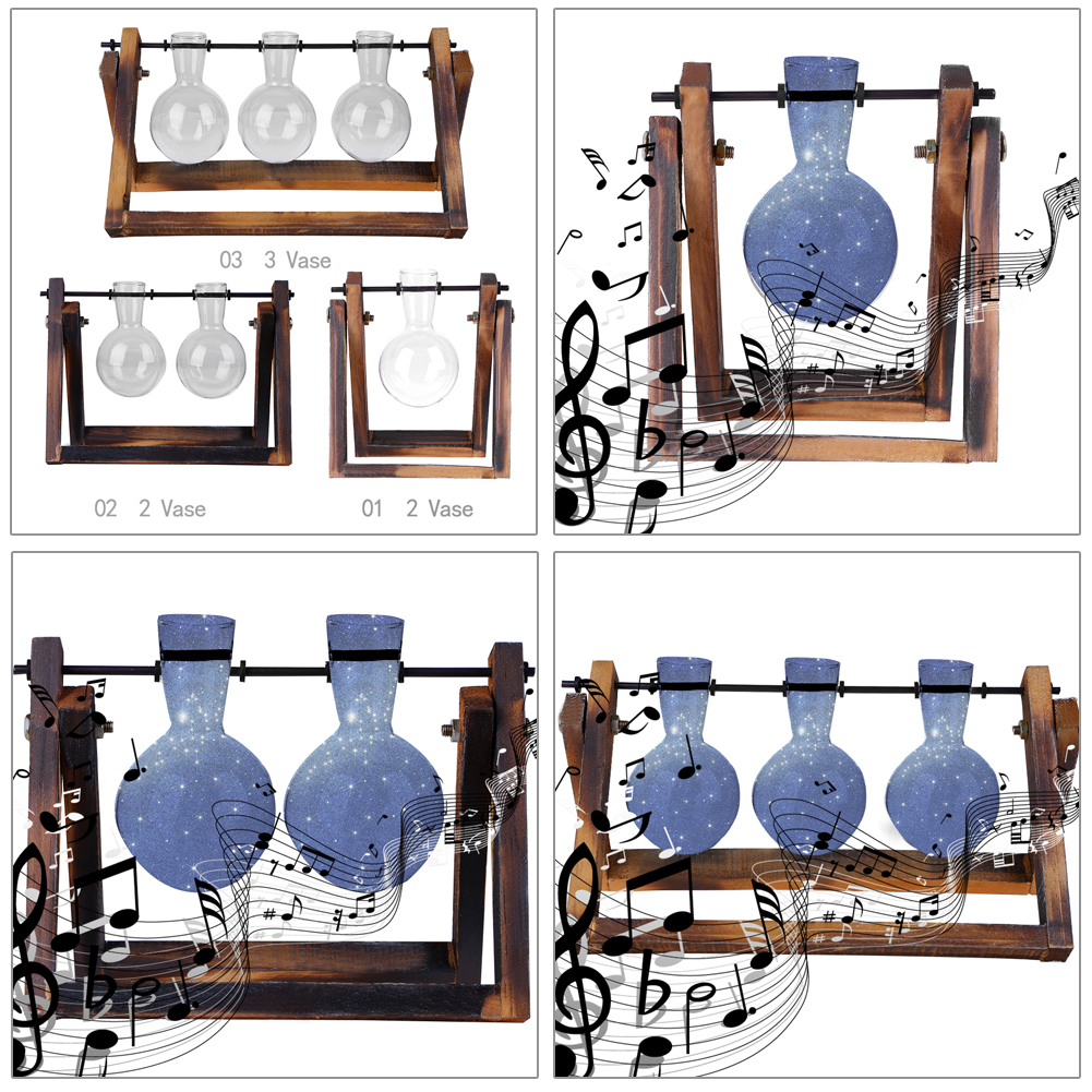 Transparent Glass Vase Wood Frame Iron Art Terrarium Bonsai Table - Image 4