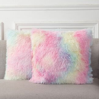 2PCS 43x43cm Trendy Tie-dye Fur Plush Pillow Cover for Home Decor