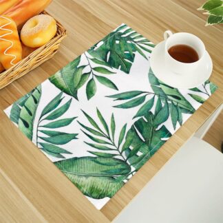 30X40cm Tropical Leaf Print Linen Dining Table Mats