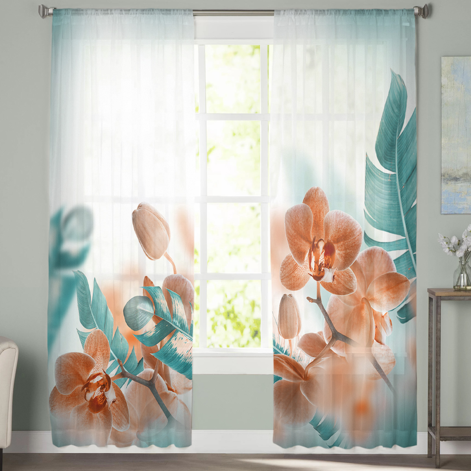 Tropical Plant Decoration Sheer Voile Window Curtains - Image 3
