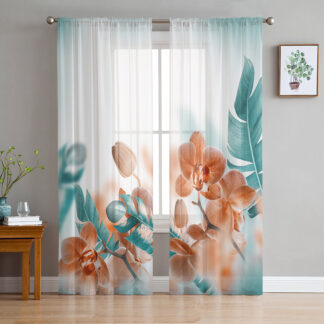Tropical Plant Decoration Sheer Voile Window Curtains