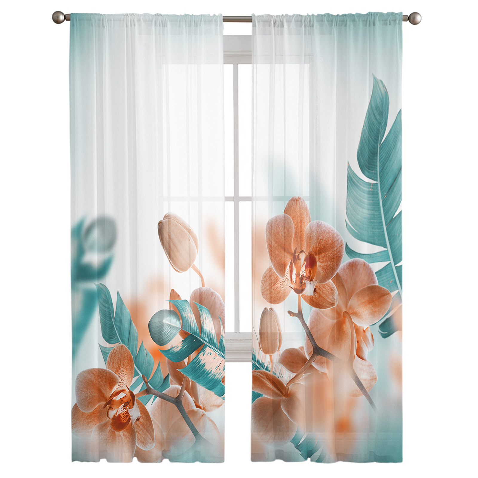 Tropical Plant Decoration Sheer Voile Window Curtains - Image 5