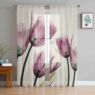 Tulip Flower Curtain Tulle For Living Room