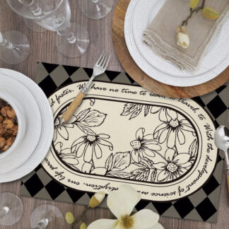 42x32CM Black White Vintage Flower Placemat Kitchen Decor, Set of 2