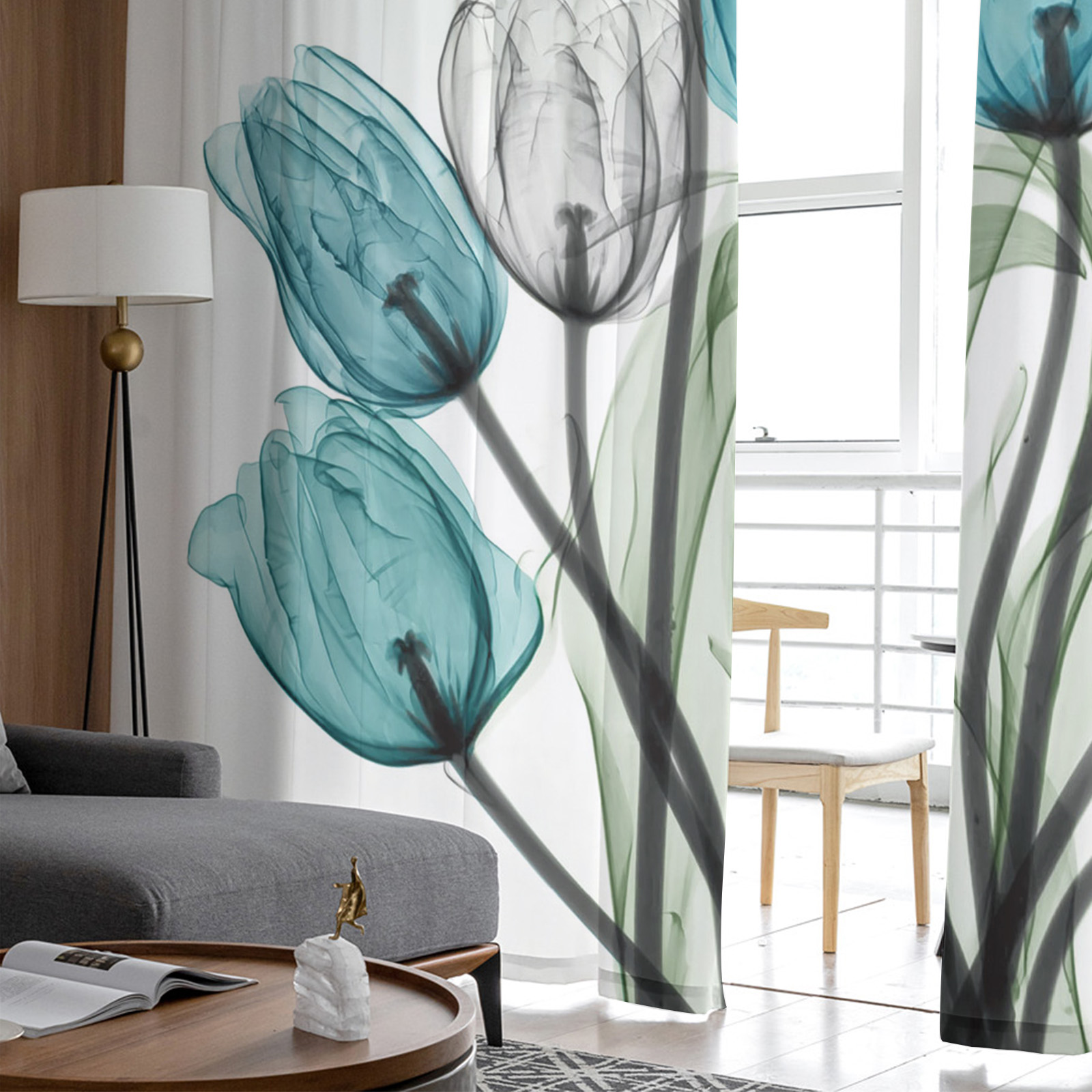 Blue Tulip Flowers Sheer Curtains - Image 3