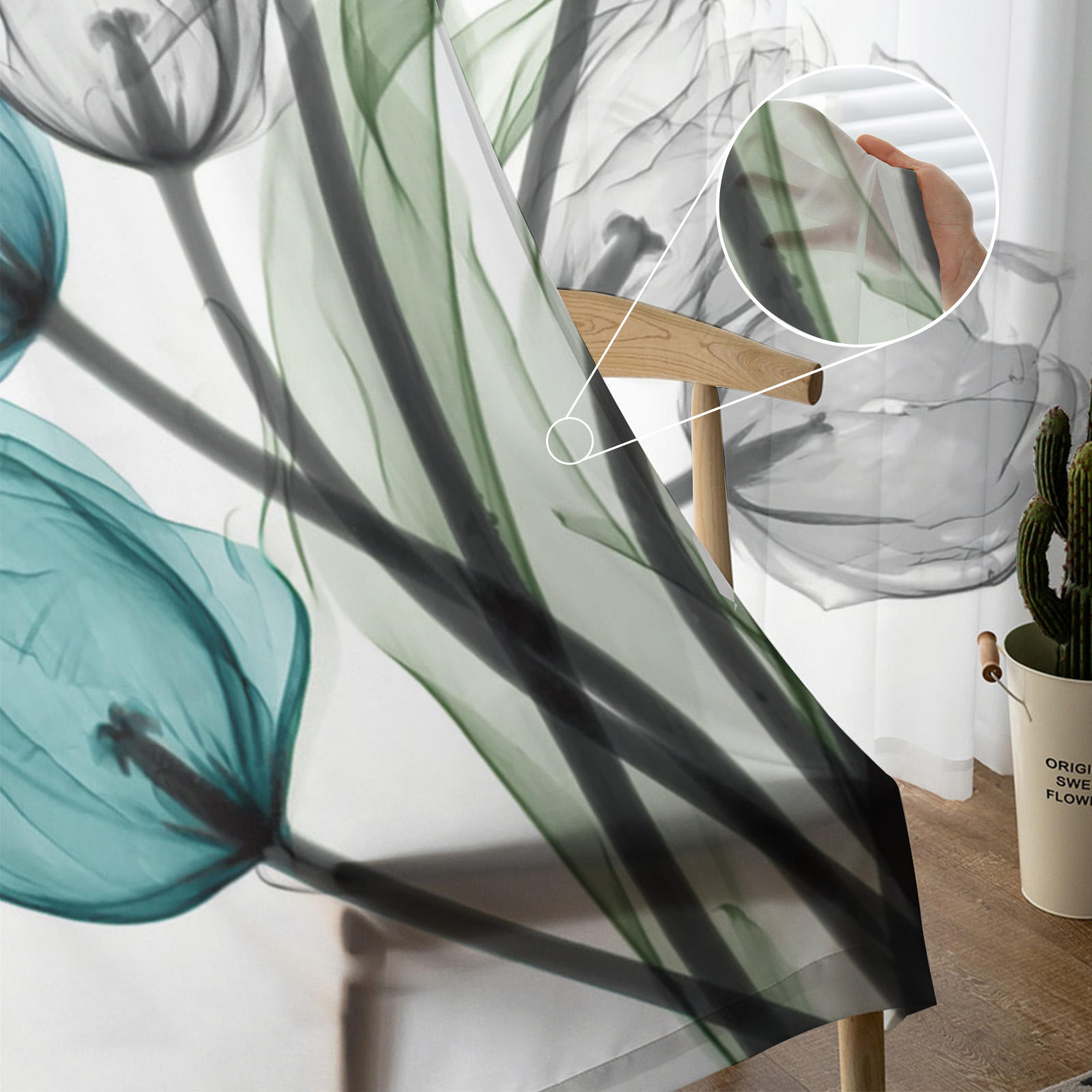 Blue Tulip Flowers Sheer Curtains - Image 4