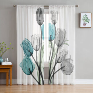 Blue Tulip Flowers Sheer Curtains
